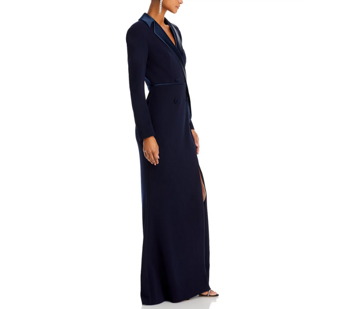 Adrianna Papell Satin Trim Crepe Tuxedo Gown MSRP $199
