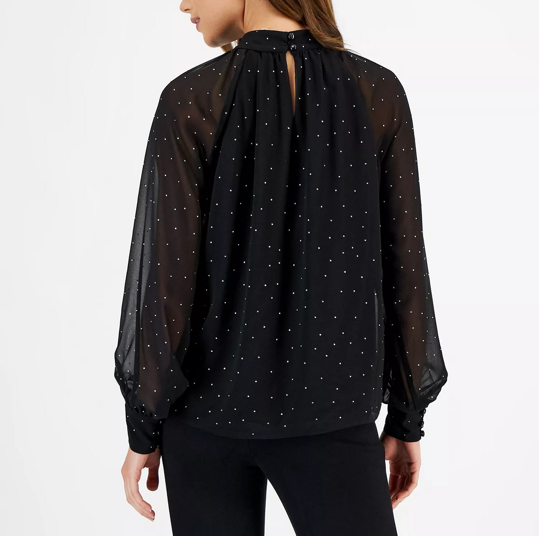 Anne Klein Women's Studded Raglan-Sleeve Mock-Neck Top MSRP $99