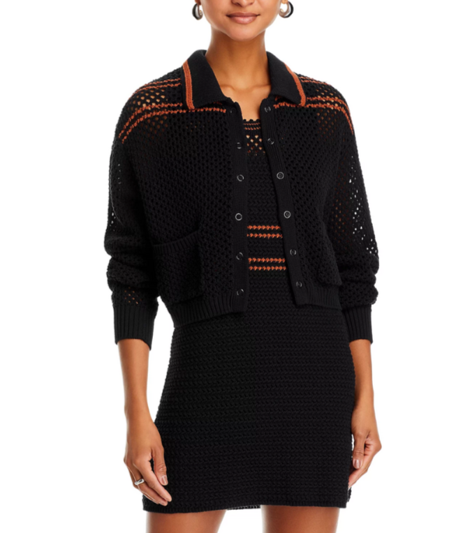 RE/DONE Crochet Polo Button Front Cardigan MSRP $395
