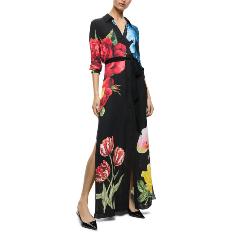 Alice and Olivia Chassidy Floral Maxi Shirt Dress MSRP $595