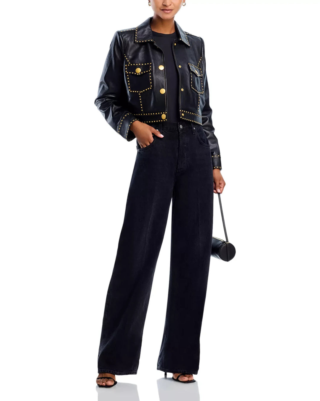 L'AGENCE Winsome Leather Crop Studded Jacket MSRP $1750