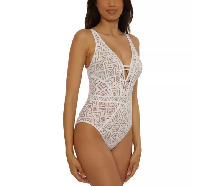 Separated!BECCA Crochet Plunge One Piece Swimsuit $128