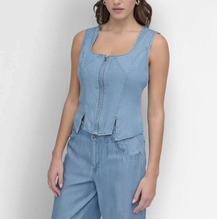 DKNY Women's Zip-Front Corset Top MSRP $89