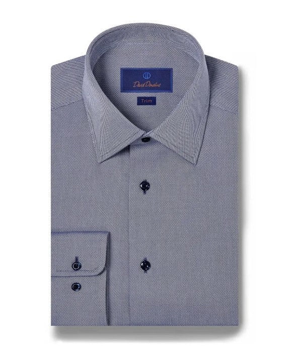 David Donahue Cotton Micro Herringbone Trim Fit Dress Shirt MSRP $155
