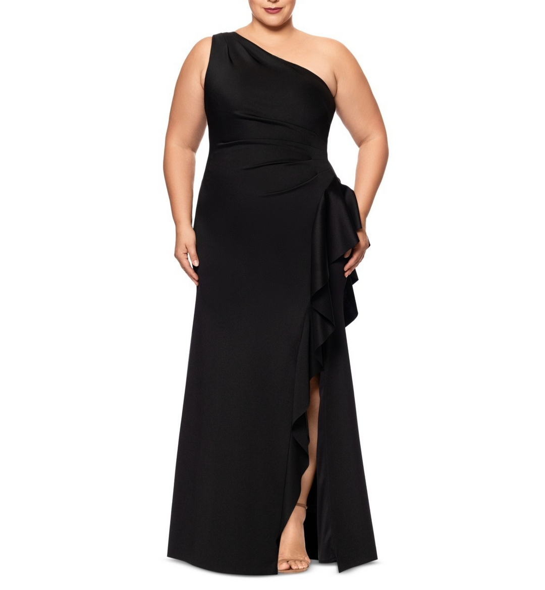 XSCAPE Plus Size Cascading One-Shoulder Gown MSRP $269