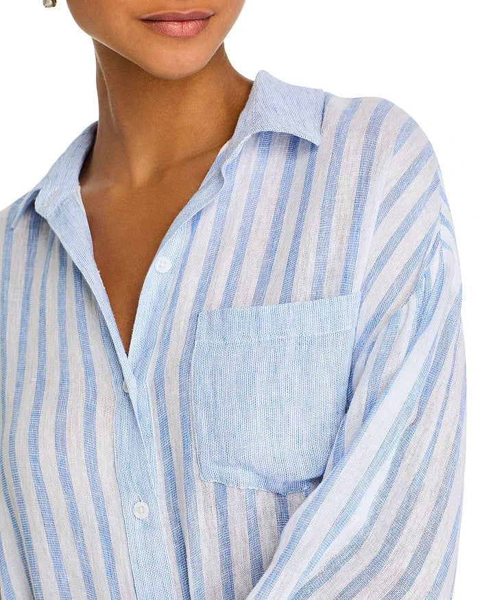 Bella Dahl Striped Contrast Pocket Boyfriend Shirt MSRP $158