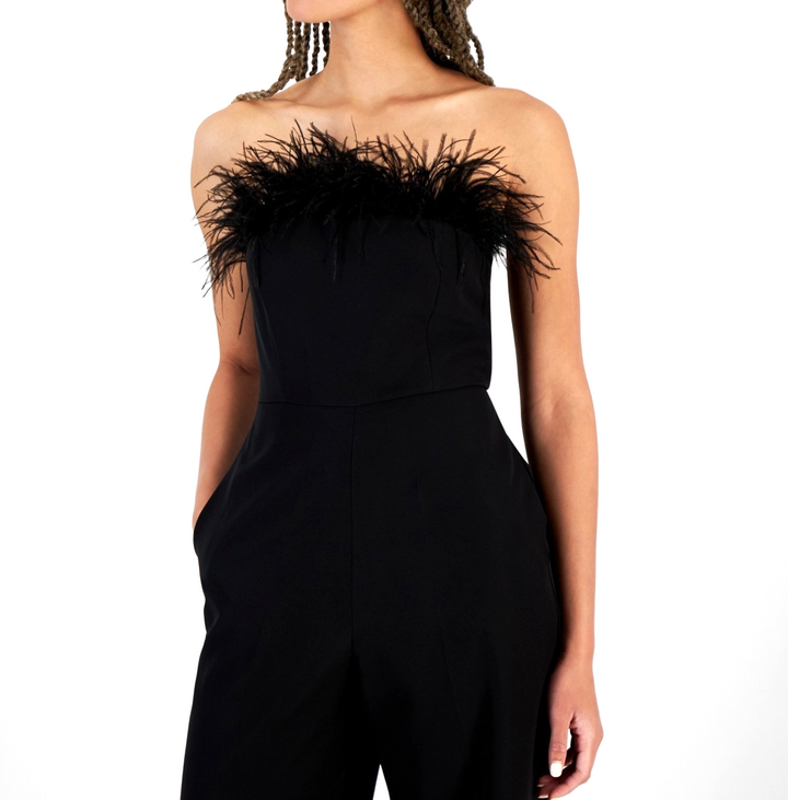 Sam Edelman Women's Strapless Feather-Trim Jumpsuit MSRP $158