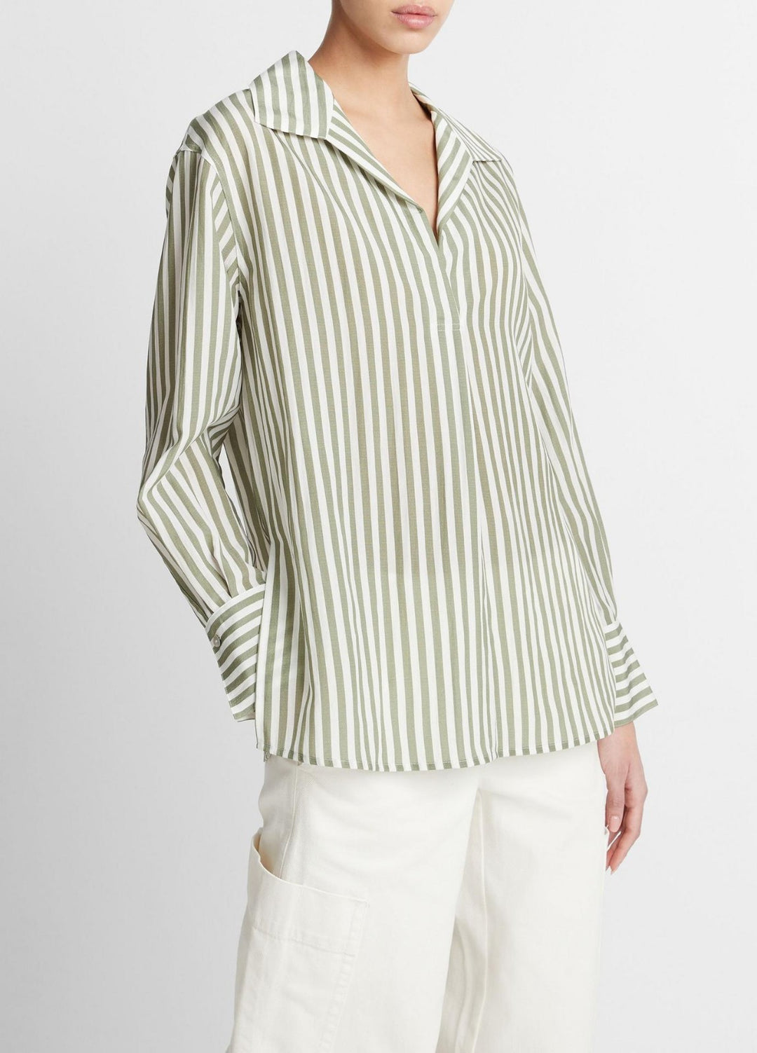 Vince Coastal Stripe Shaped-Collar Shirt MSRP $365