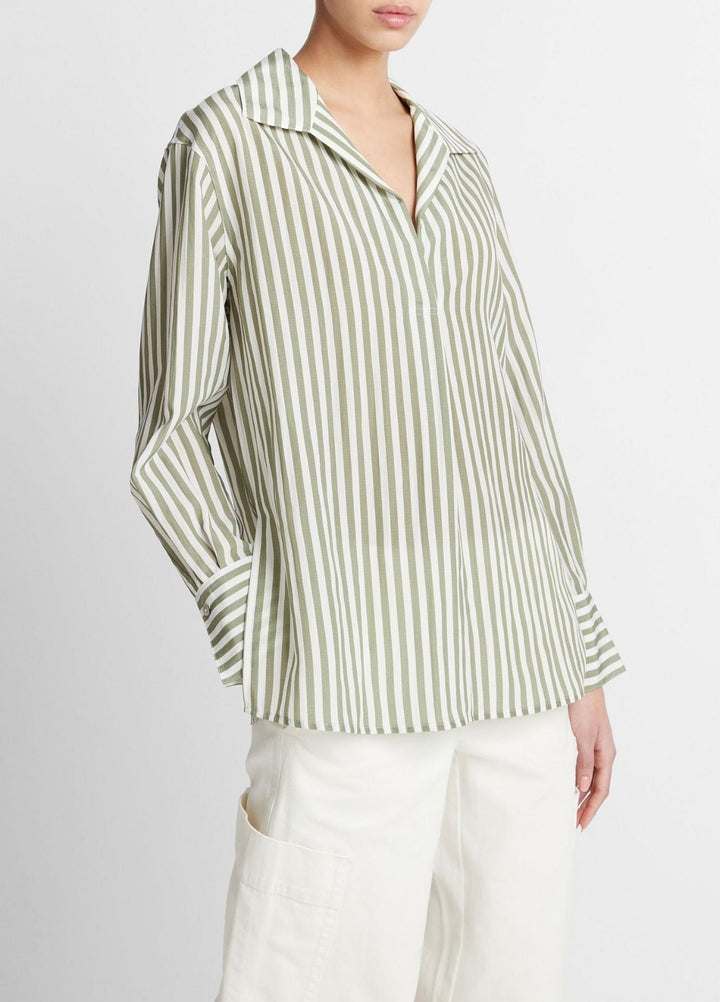 Vince Coastal Stripe Shaped-Collar Shirt MSRP $365