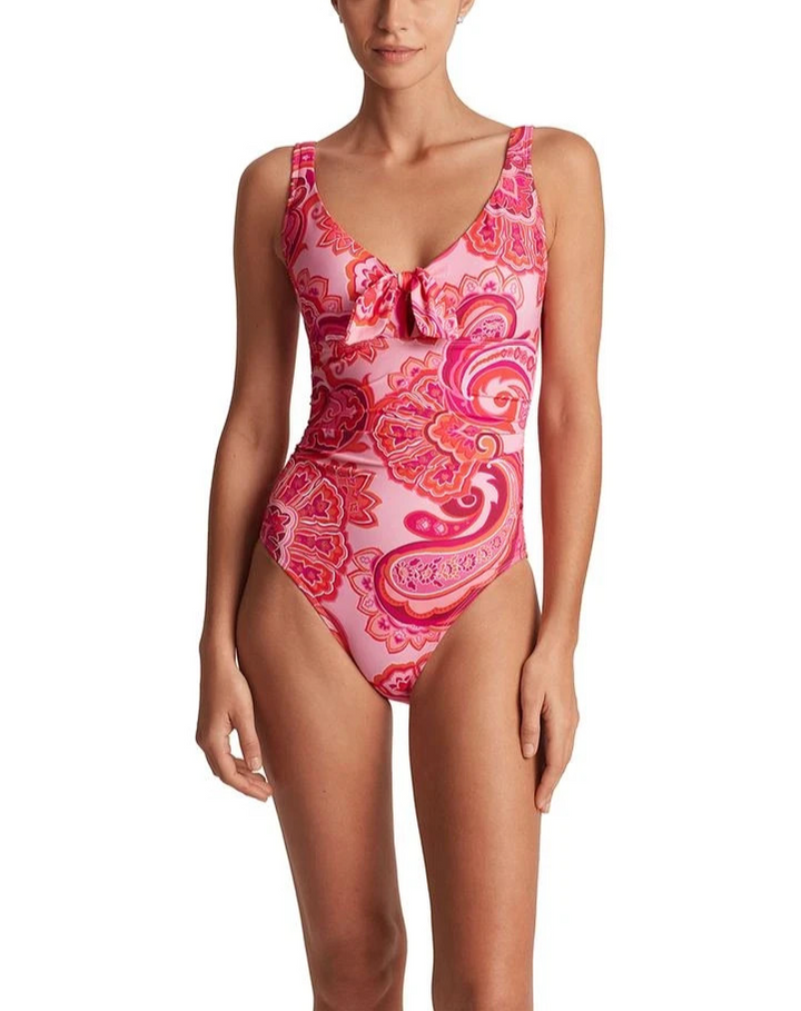 Lauren Ralph Lauren Printed Tie-Front One-Piece Swimsuit MSRP $155