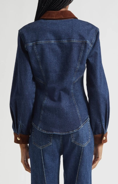 Cinq à Sept Suede Combo Denim Shirt MSRP $395