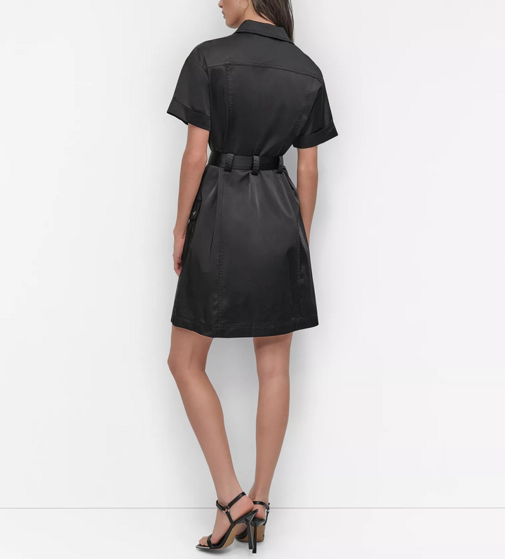 DKNY Women's Zip-Front Belted Short-Sleeve Dress MSRP $149