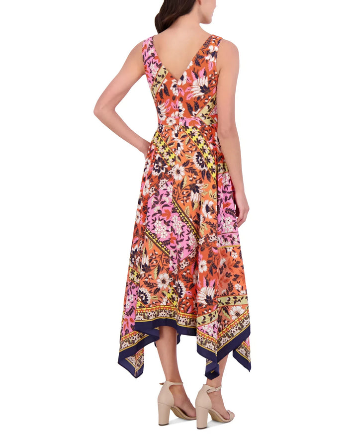 Vince Camuto Women's V-Neck Handkerchief-Hem Midi Dress MSRP $168