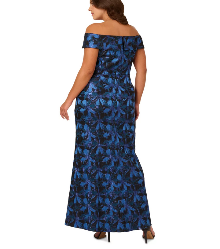 Adrianna Papell Plus Size Floral Jacquard Off-The-Shoulder Gown MSRP $299