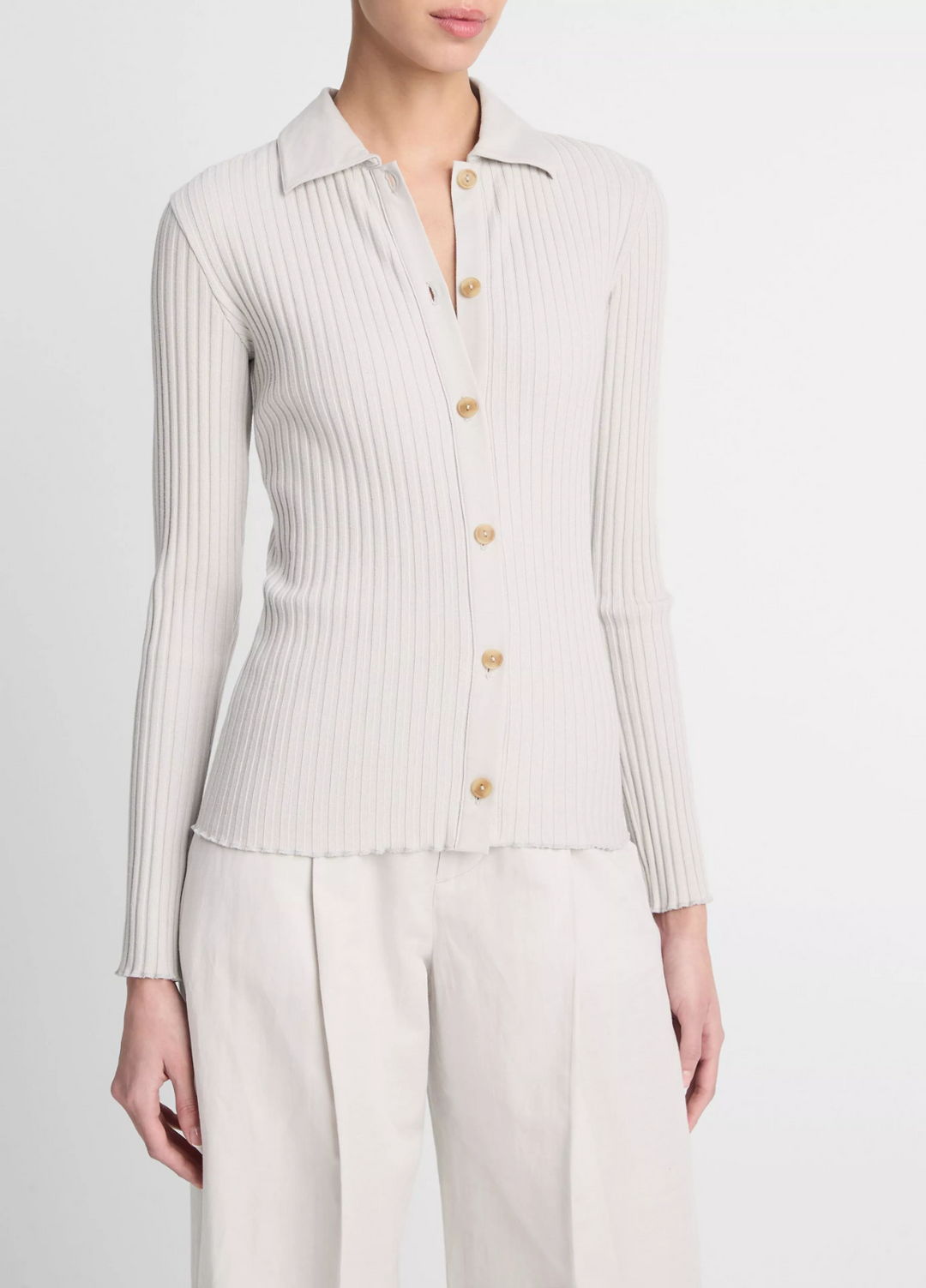 Vince Ribbed Polo Button Front Sweater MSRP $195