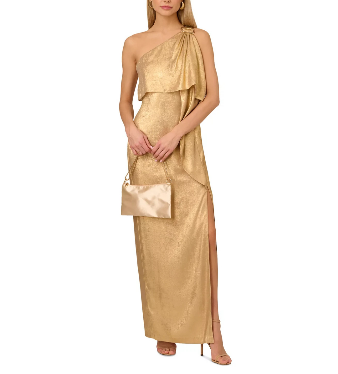 Adrianna Women's Metallic Layered One-Shoulder Gown MSRP $275