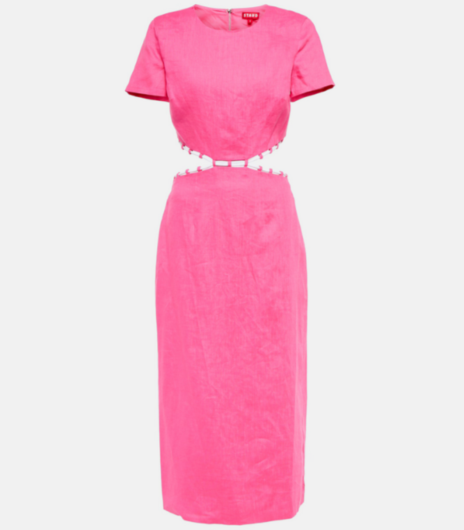 Staud Matteo Cutout Linen Midi Dress Size 4 # 12B 2171 NEW