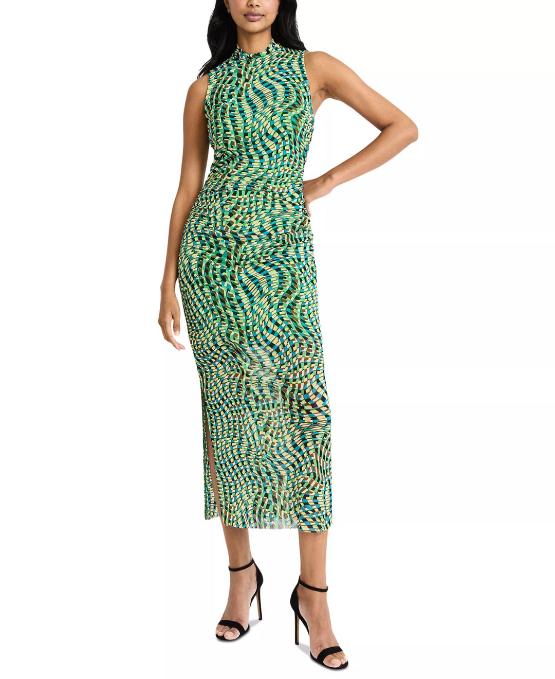 Donna Morgan Women's Printed-Mesh Mock-Neck Midi Dress MSRP $138