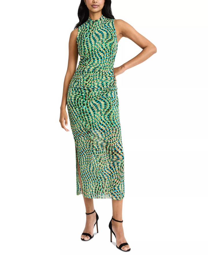 Donna Morgan Women's Printed-Mesh Mock-Neck Midi Dress MSRP $138