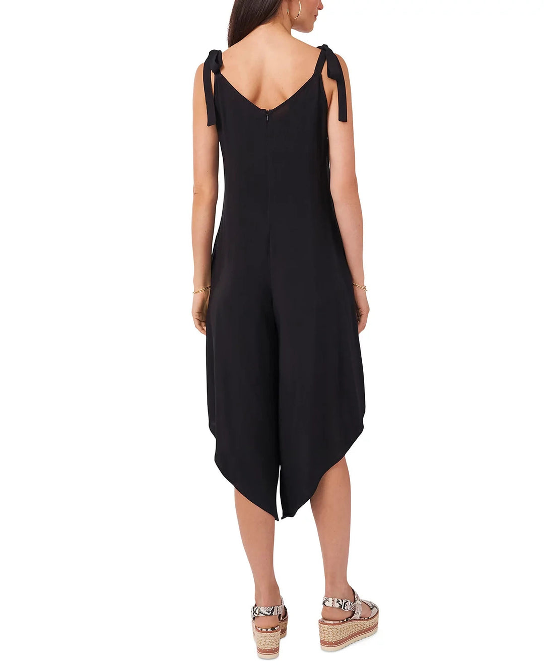 Vince Camuto V-Neck Sleeveless Tie-Shoulder Angled-Hem Jumpsuit MSRP $69