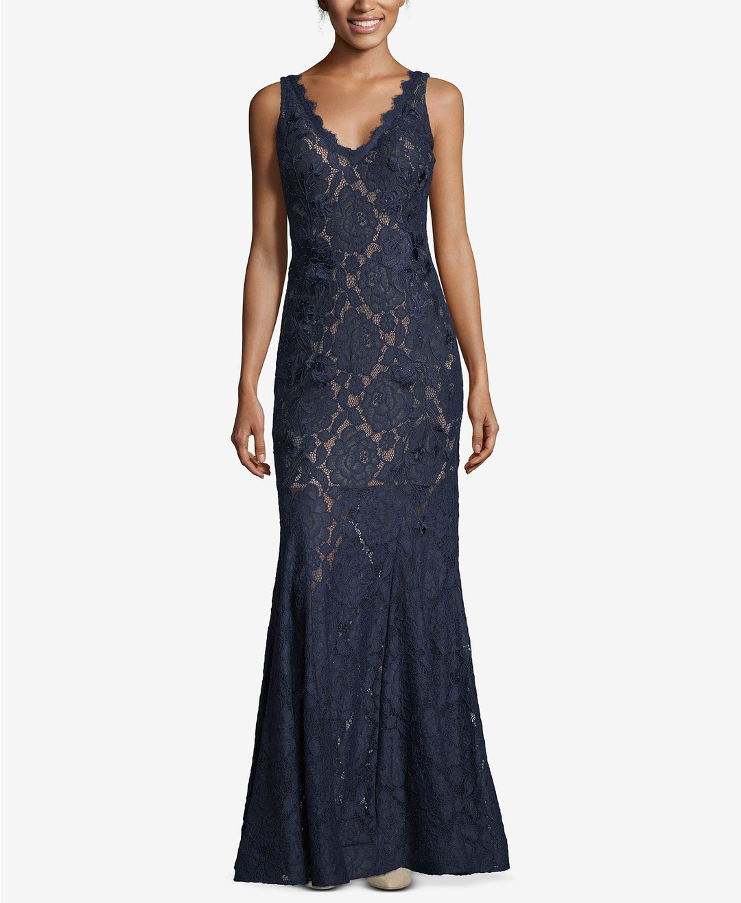 Betsy & Adam Lace V-Back Gown MSRP $299