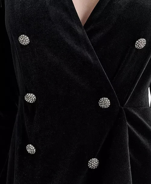 DKNY Velvet Button-Trim Long-Sleeve Blazer Gown MSRP $229