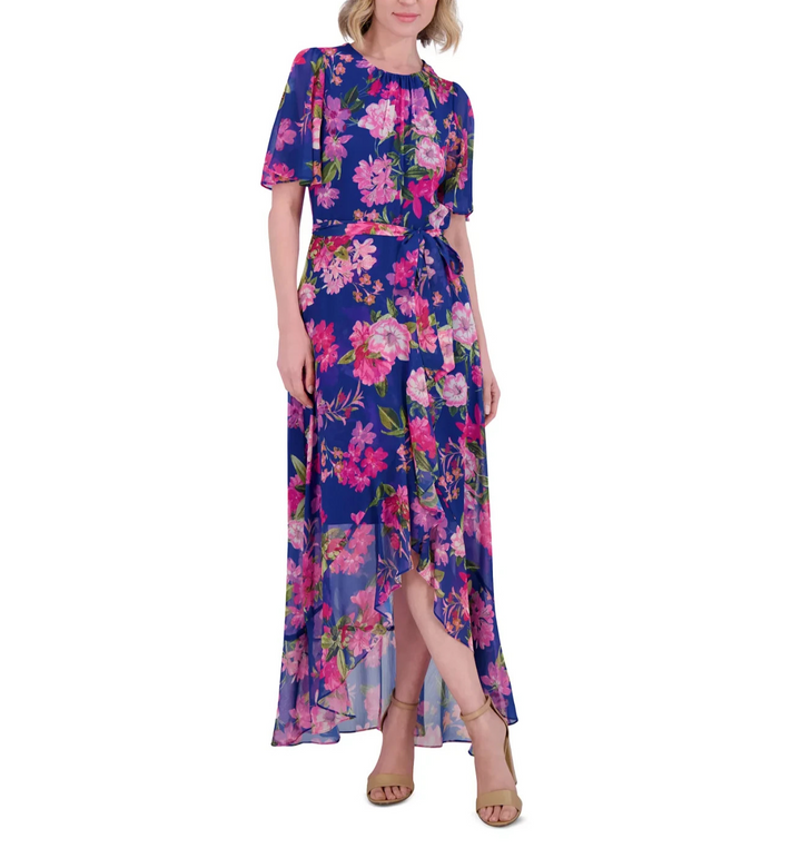 Jessica Howard Women's Floral-Print Belted Flutter-Sleeve Dress MSRP $139