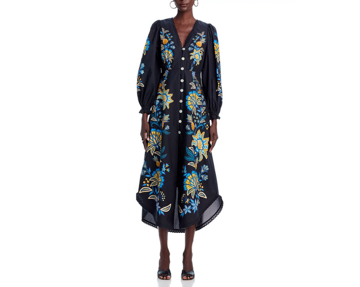 FARM Rio Stitched Garden Midi Dress MSRP $290