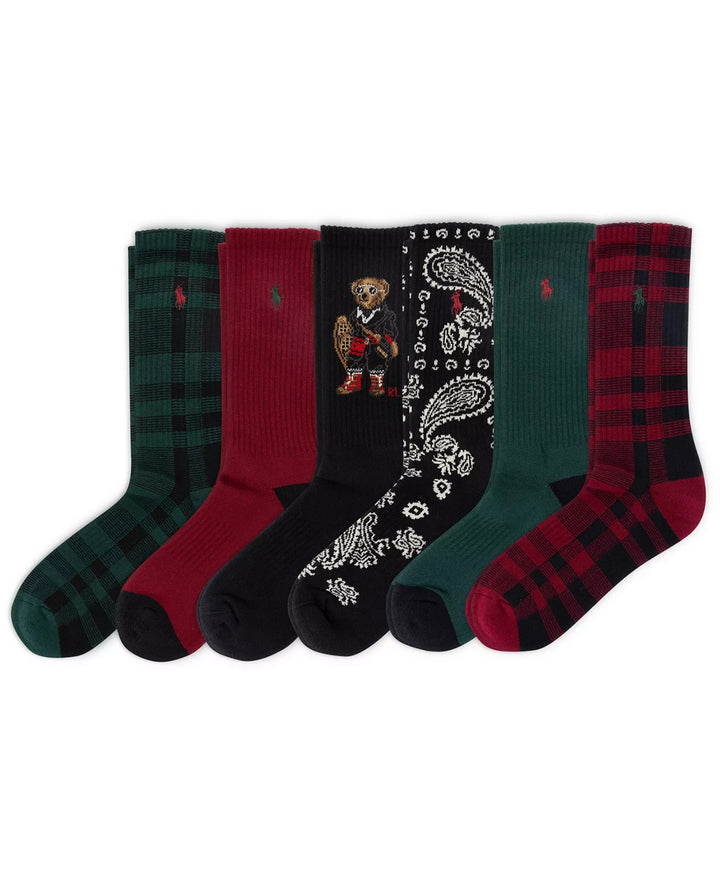 Polo Ralph Lauren Men's 6-Pack Holiday Bear Crew Socks MSRP $40