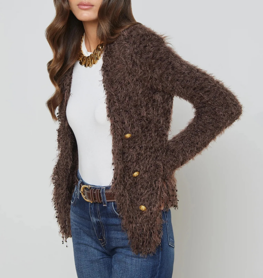 L'AGENCE Azure Cardigan Blazer in Chocolate Ganache MSRP $550