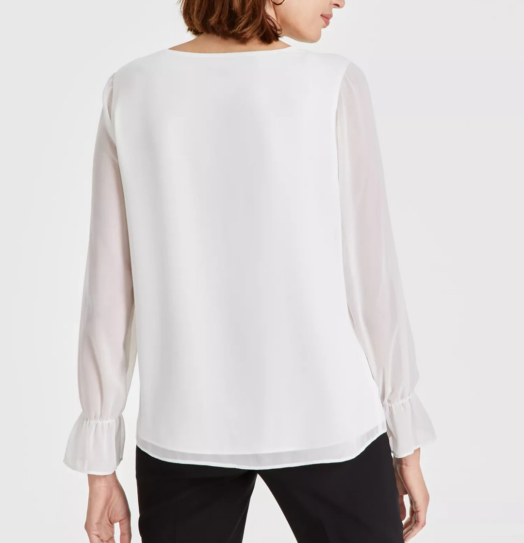 Kasper Women's V-Neck Double-Layer Long-Sleeve Blouse MSRP $79