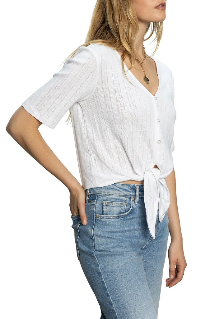 Sanctuary Women's Cotton Pointelle Tie-Front Top MSRP $59