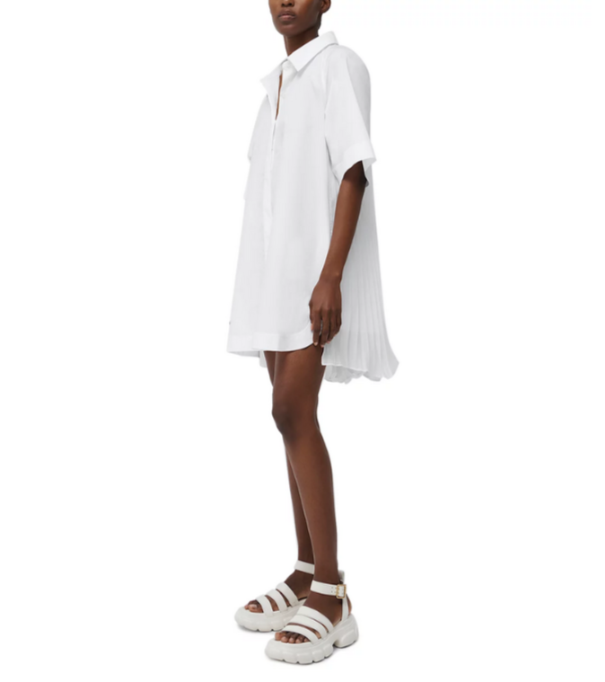 SIMKHAI Blanche Pleated High Low Shirt Dress MSRP $395
