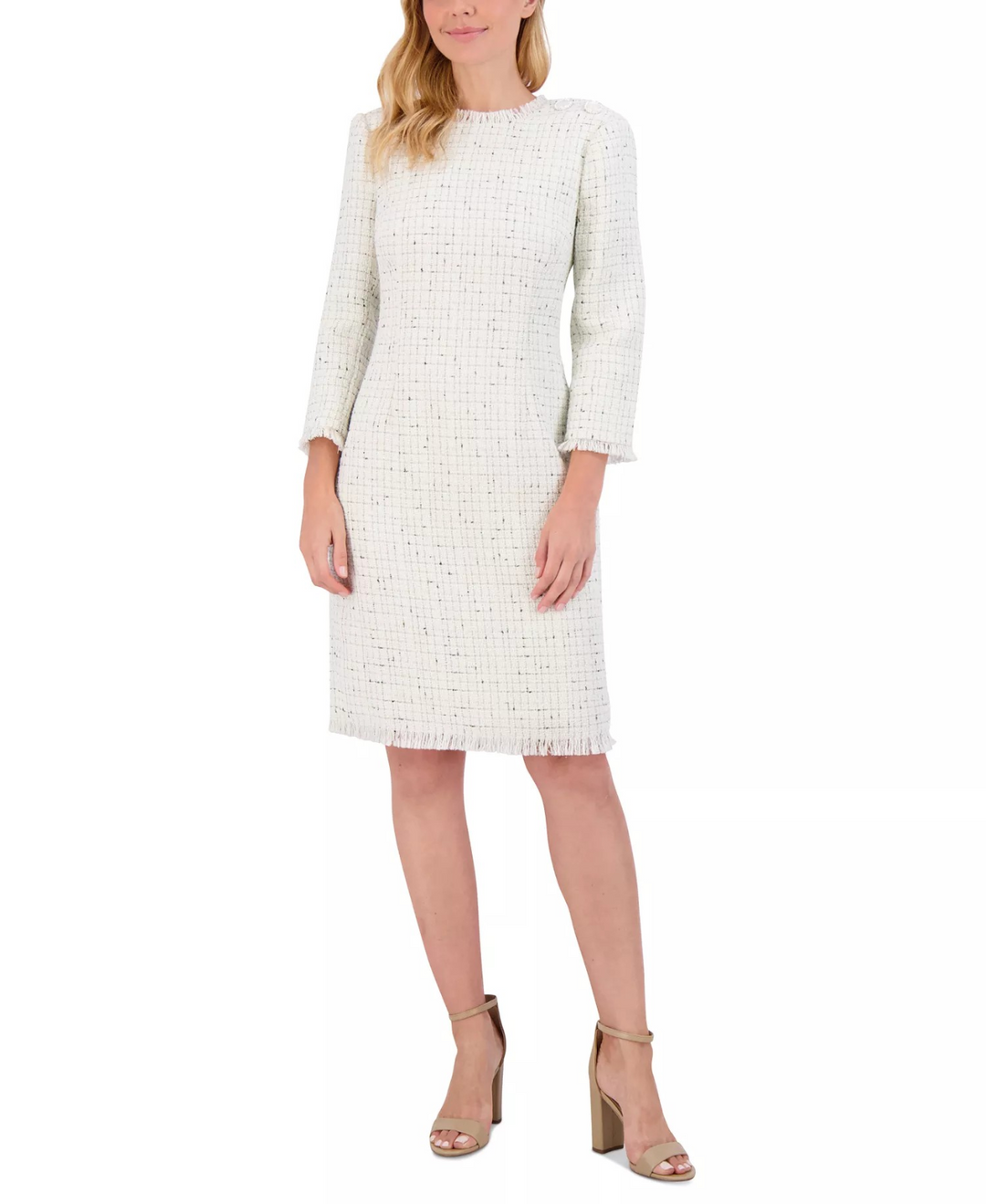 Eliza J Women's Fringe-Trim Bouclé Tweed Sheath Dress MSRP $118