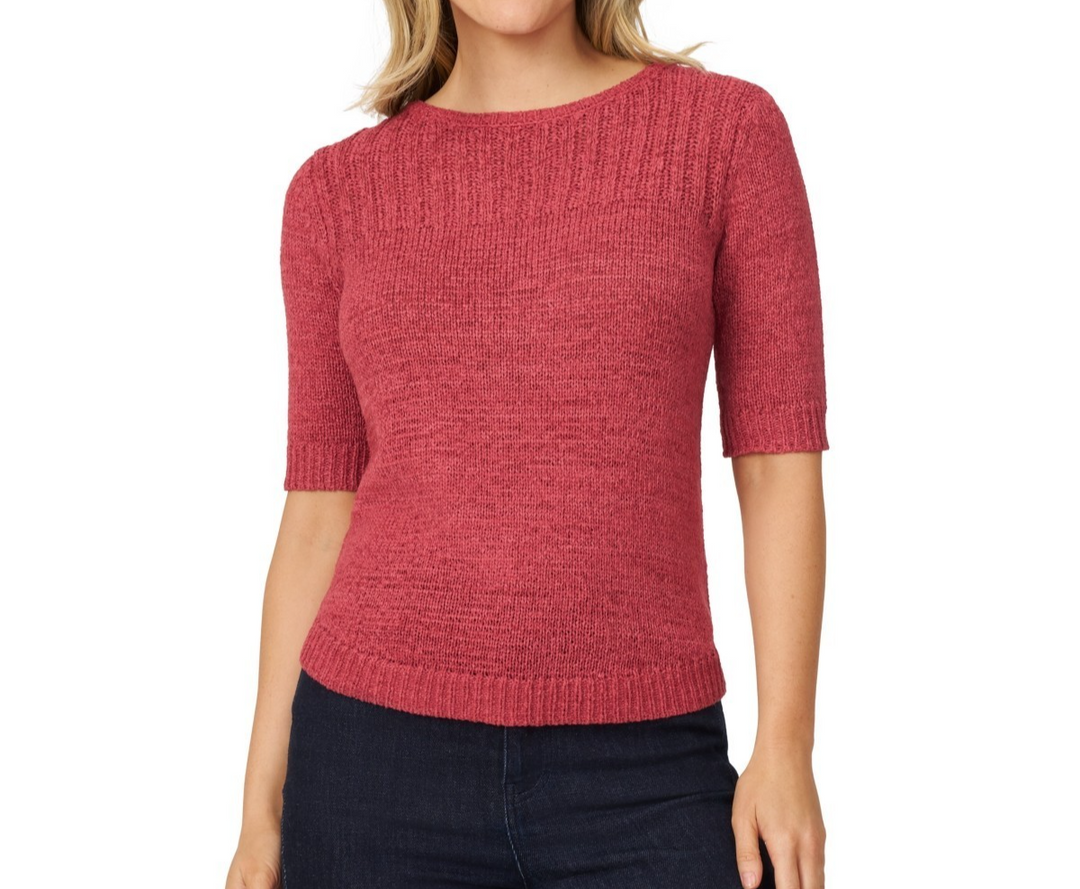 Melissa Paige Women's Elbow-Sleeve Ribbed-Edge Tape-Yarn Sweater MSRP $54.40