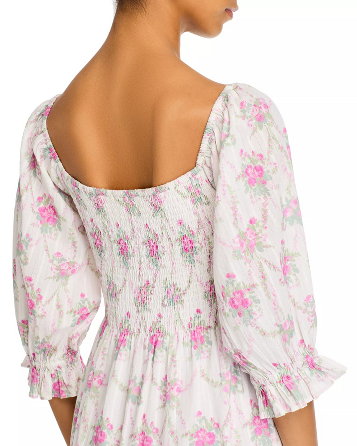 LoveShackFancy Rigby Floral Smocked Midi Dress MSRP $395
