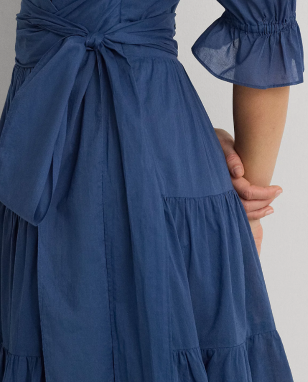Lauren Ralph Lauren Tie-Front Cotton Voile Surplice Dress MSRP $225