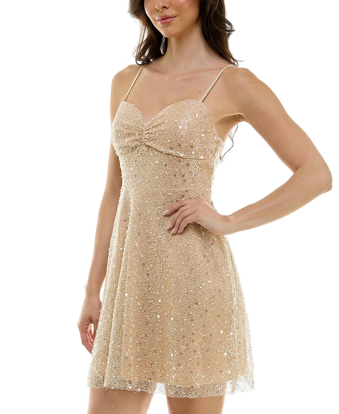 Emerald Sundae Juniors' Glitter Sequin Sleeveless Fit & Flare Dress MSRP $79