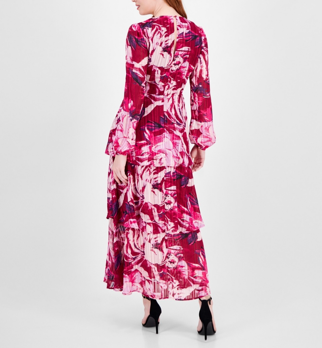 RACHEL Rachel Roy Printed Blouson-Sleeve Tiered Maxi Dress MSRP $159