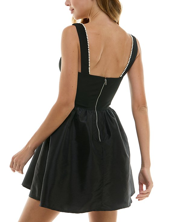 City Studios Juniors' Pearl Trimmed Fit & Flare Dress MSRP $79