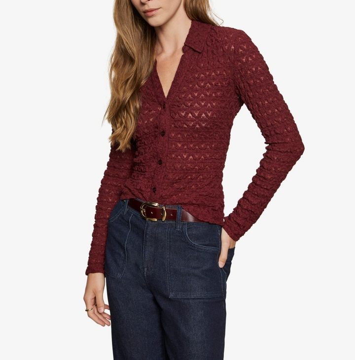Sanctuary Women's Dreamgirl Lace Button-Up Shirt MSRP $69