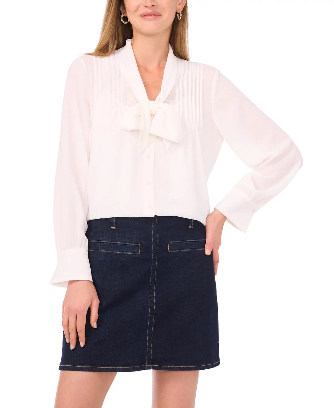 Vince Camuto Front Tie And Pintuck Long-Sleeve Top MSRP $89