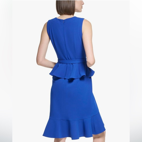 Calvin Klein V Neck Belted Ruffle Dress MSRP $134