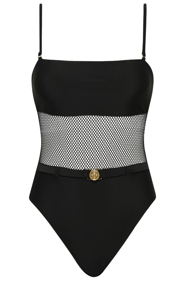 L'AGENCE Tory Bandeau Mesh Solid One Piece Swimsuit MSRP $255
