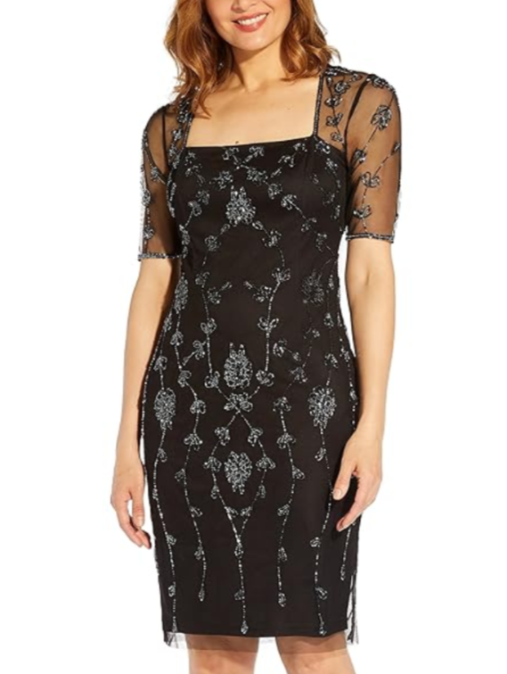 Papell Studio by Adrianna Papell Papell Studio Mesh-Sleeve Beaded Dres DGFOutlet Papell Studio by Adrianna Papell Papell Studio Mesh-Sleeve Beaded Dres DGFOutlet