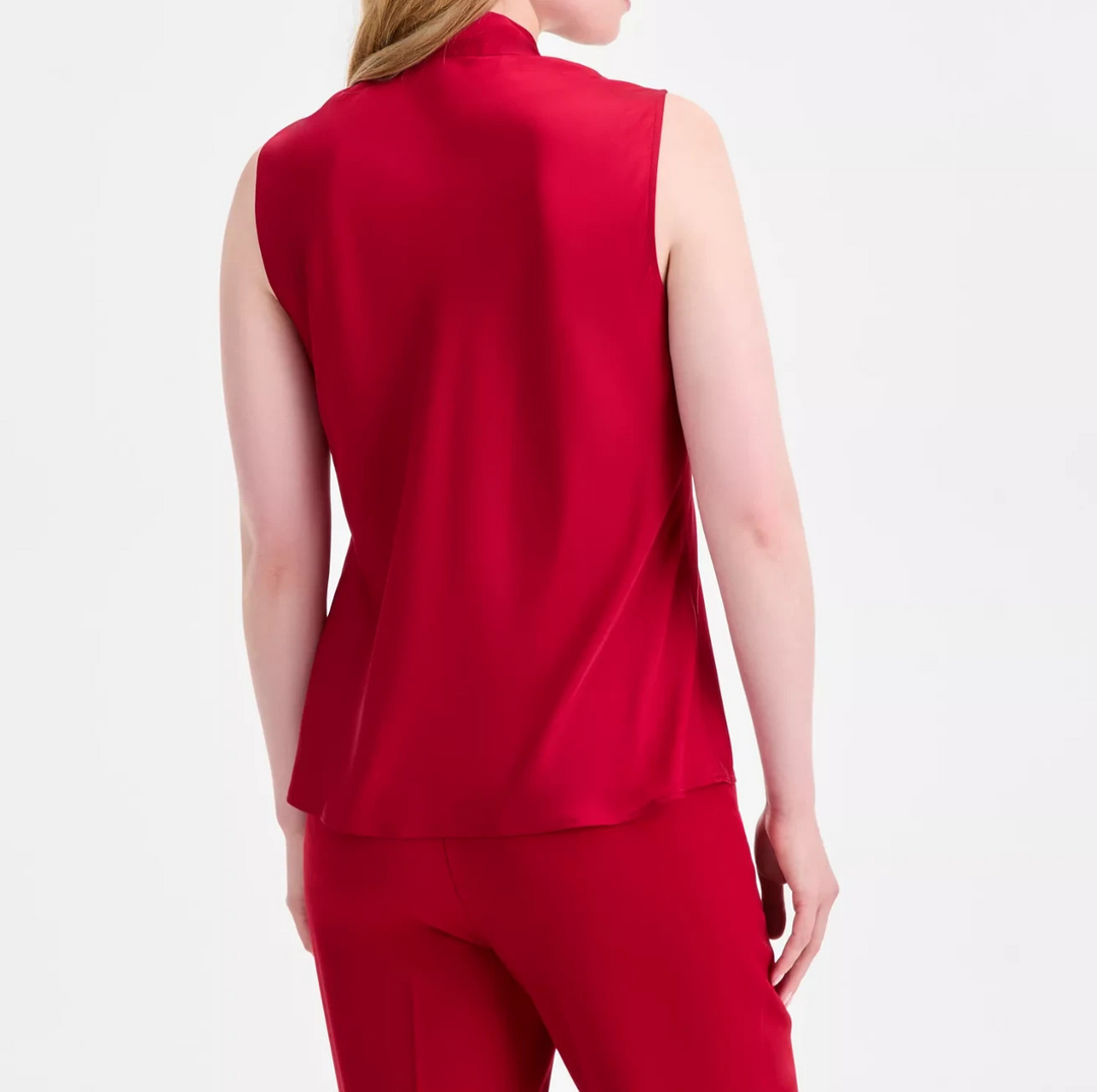 Kasper Womens Sleeveless Tie-Neck Top MSRP $59