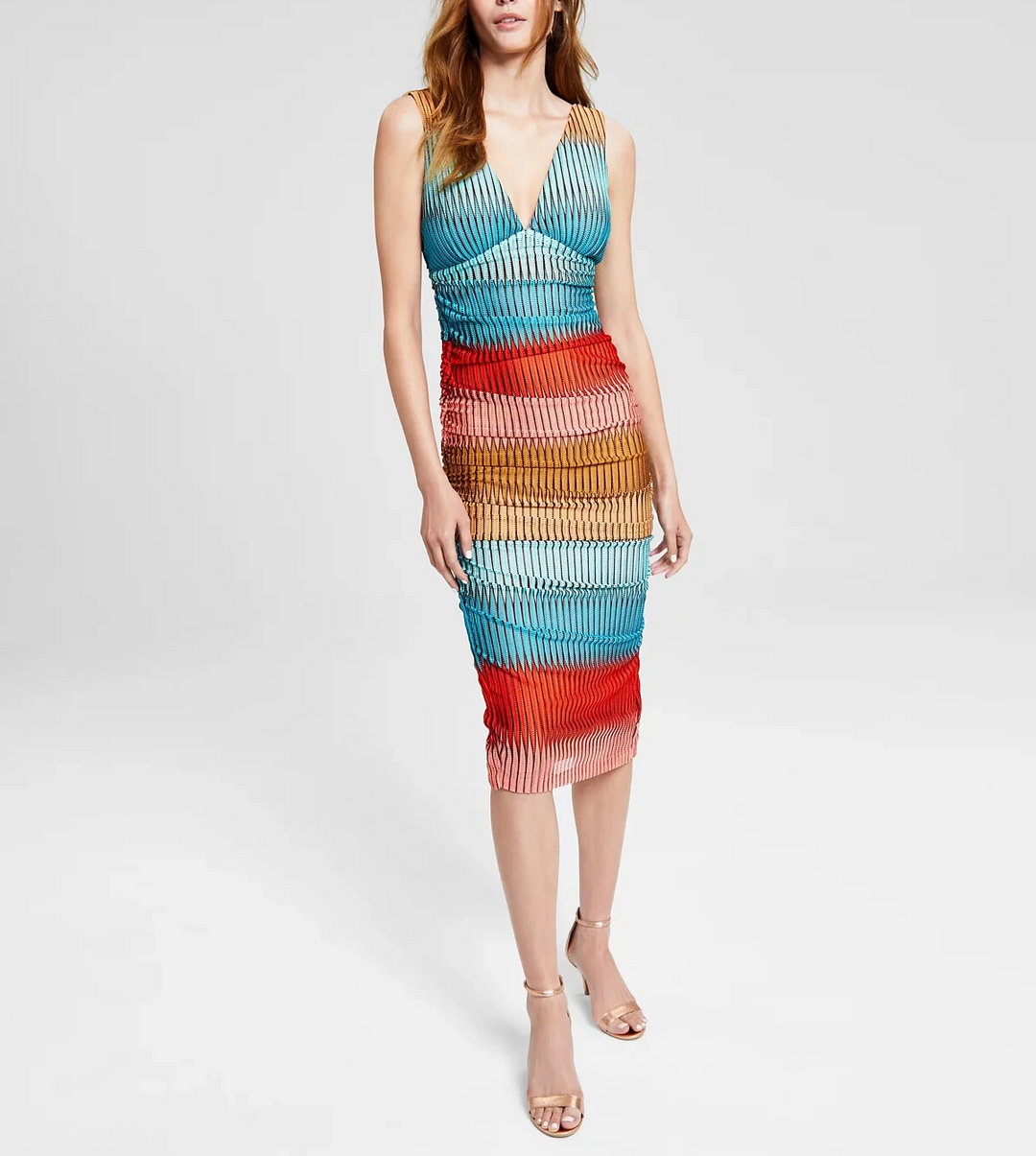 GUESS Striped Bodycon Midi Dress MSRP $128