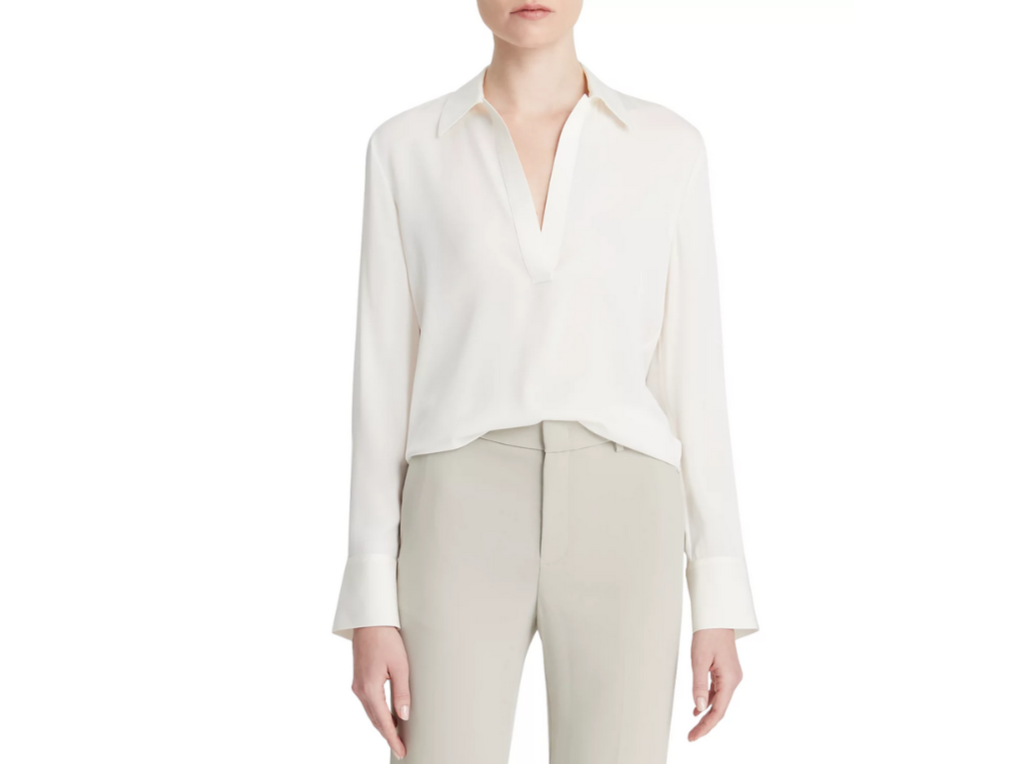 Vince Silk Stretch V Neck Top MSRP $395