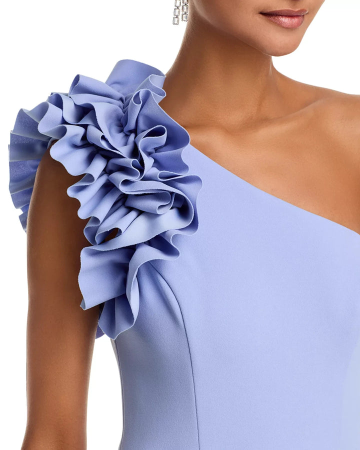 AQUA One Shoulder Ruffle Crepe Gown MSRP $298