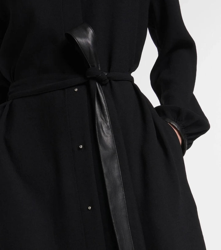 Vince Faux Leather Trim Long Sleeve Shirtdress MSRP $498